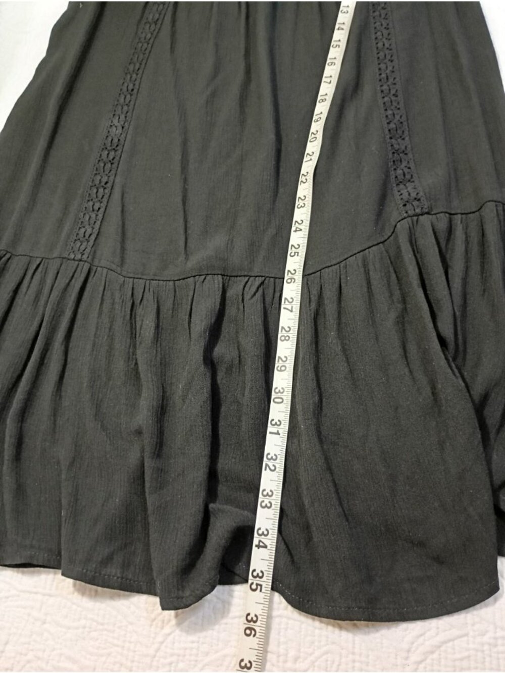 Boho-Inspired Black Dress Floral Embroidery Tiered Hem Women Sz L By Xhilaration - Picture 9 of 9